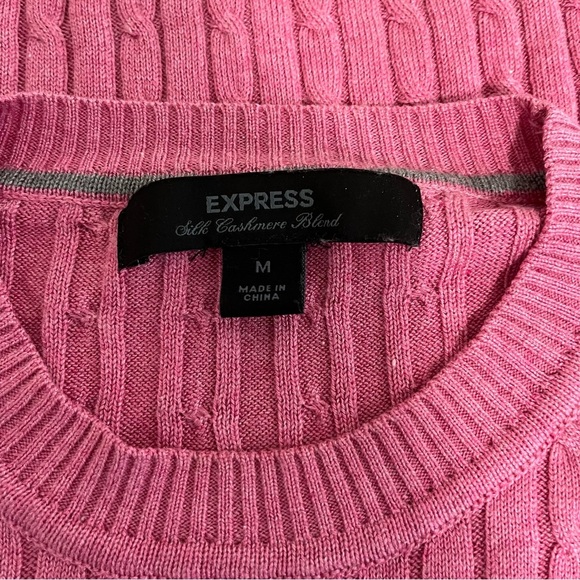Express Pink Cable Knit Silk Cashmere Blend Long Sleeve Sweater - Picture 7 of 11